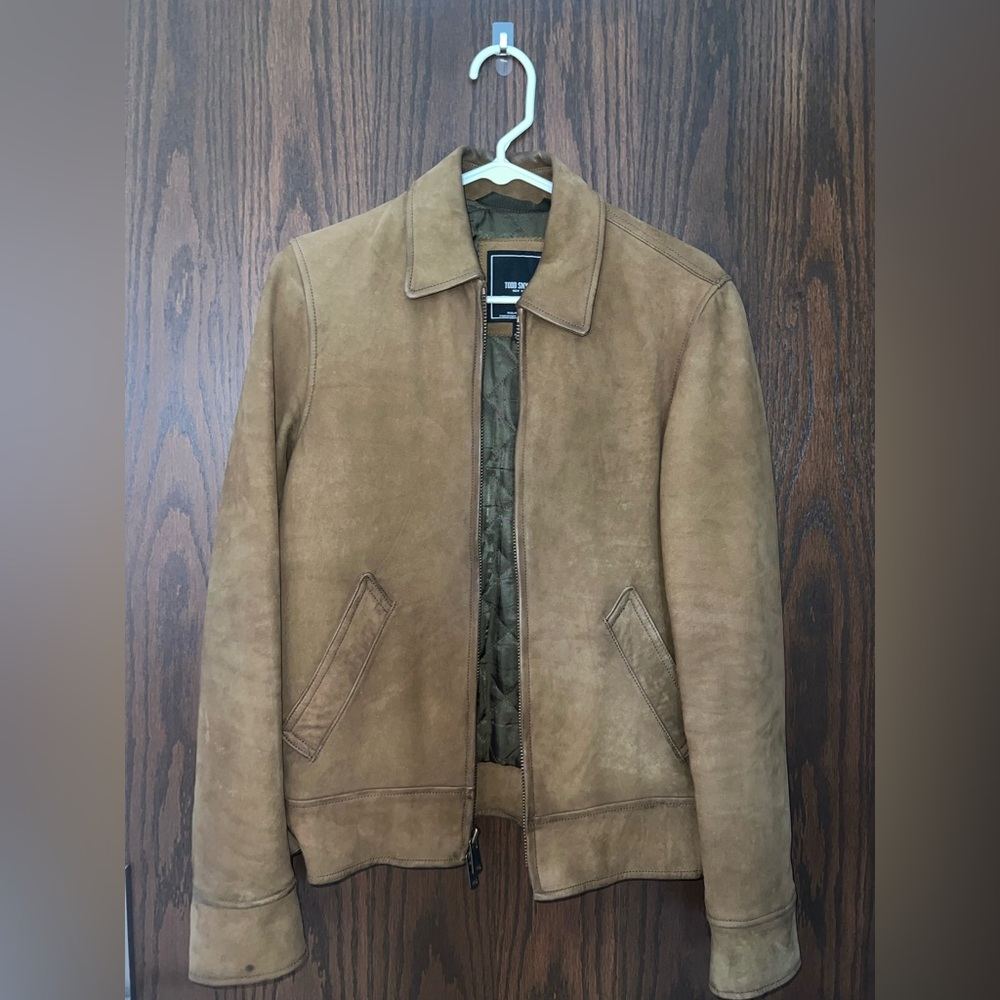 Todd Snyder olive nubuck jacket, size XS (HAS FLAW)